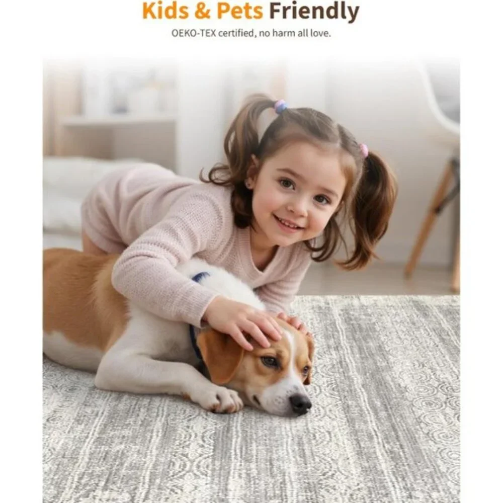 New 8x10 Charcoal Grey Area Rug, Washable Non-Slip Modern Carpet for Home